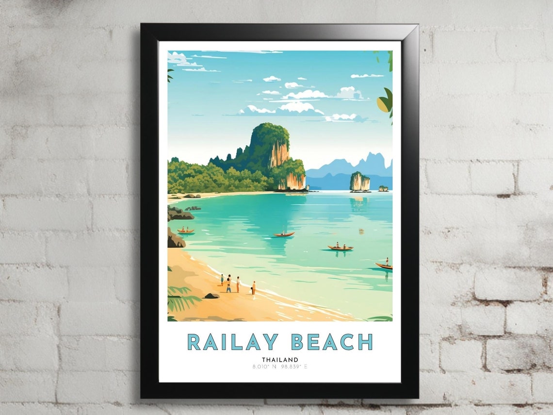 Railay Beach Thailand Karst Cliffs Turquoise Water Art Poster