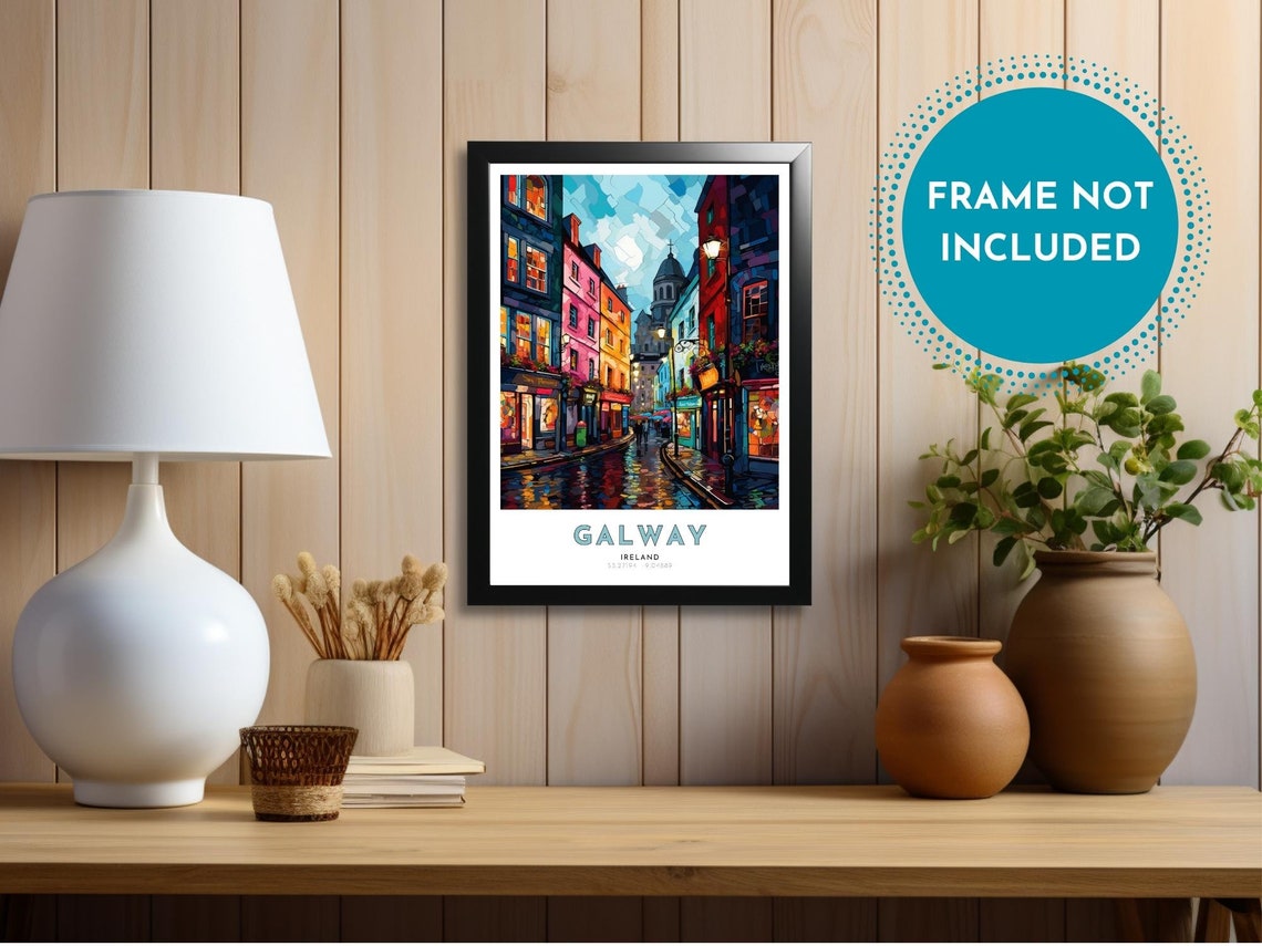 Galway Ireland Rainy Night Street Colorful Pub Row Art Poster - Image 4