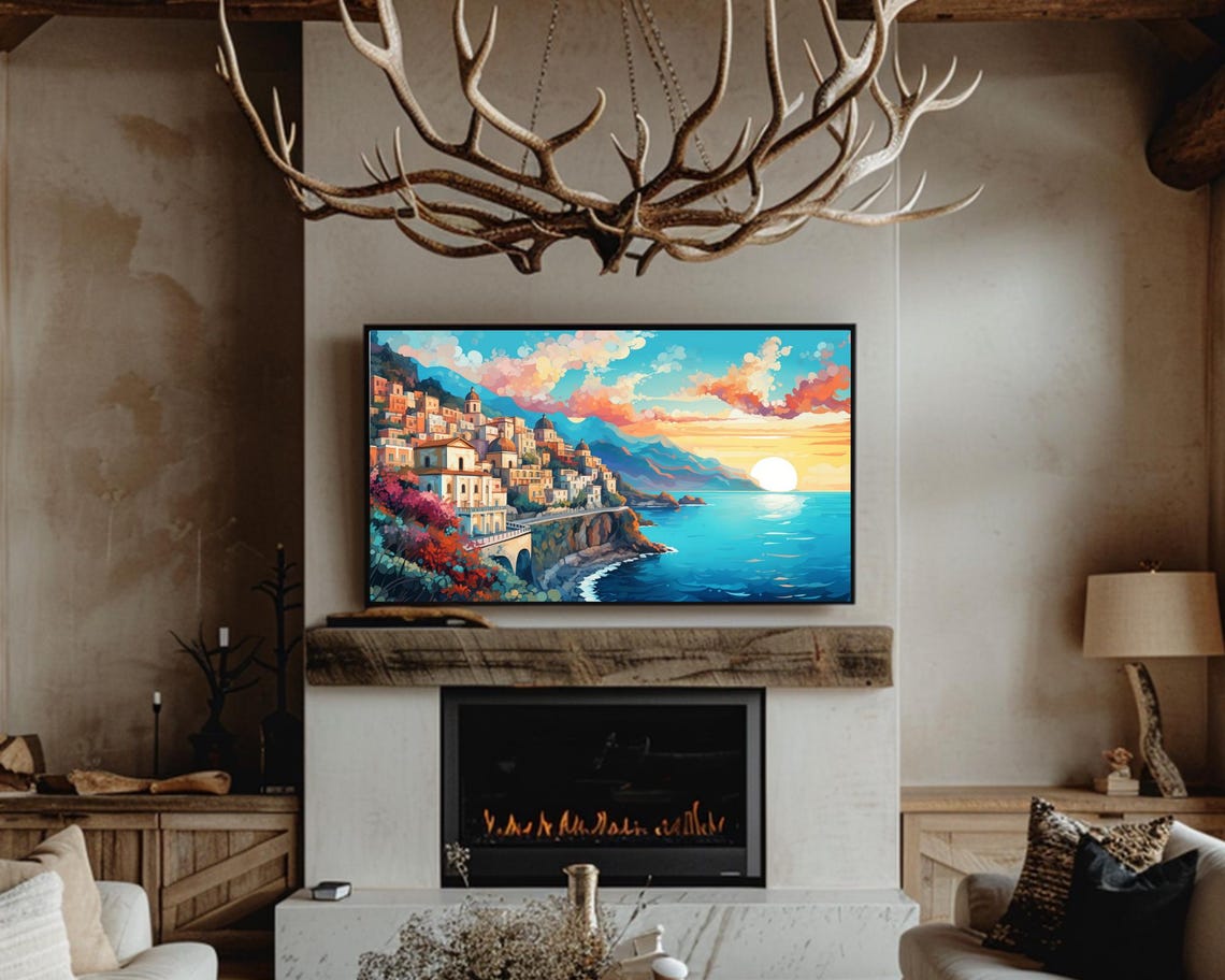Amalfi Coast Frame Tv Art Of Italy Art For Travel Lover Of Campania Mediterranean Tv Frame Art Italy Oil Painting Screensaver - Image 2