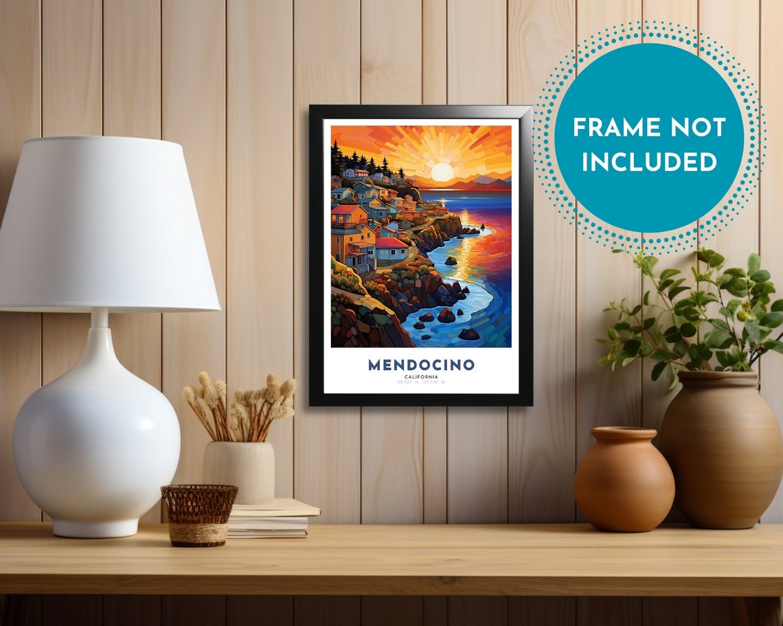 Mendocino California Art Nouveau Travel Poster Mendocino Print Mendocino Wall Art Mendocino Painting Mendocino Gift California Print - Image 3