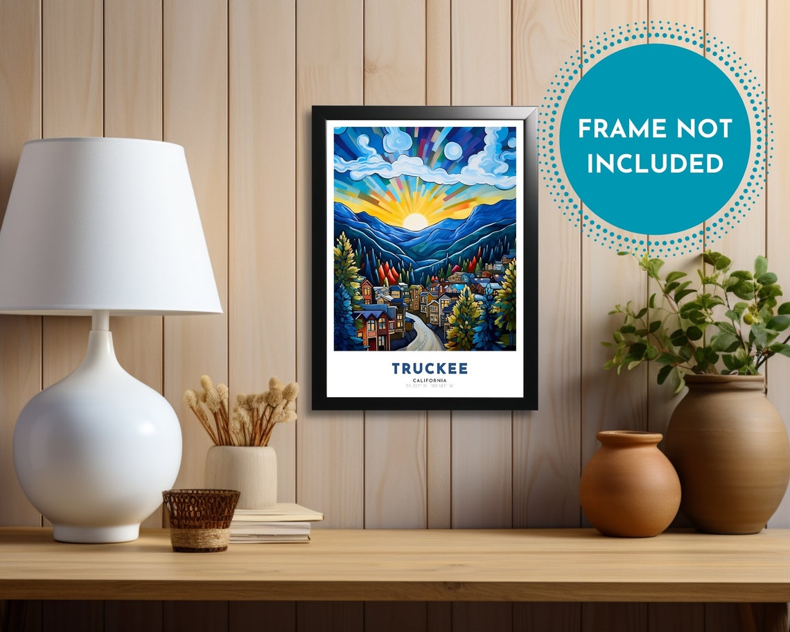 Truckee California Art Nouveau Travel Poster Truckee Print Truckee Wall Art Truckee Painting Truckee Gift California Print - Image 3