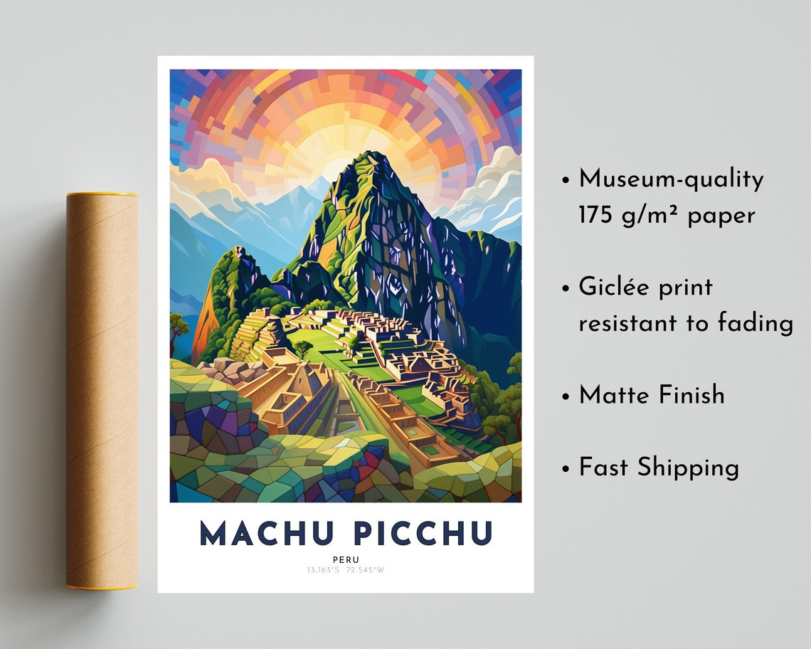 Machu Picchu Travel Poster Of Peru Art Nouveau Gift For Lovers Of Machu Picchu Peru Wall Art Decor Print Of Andes Painting - Image 5