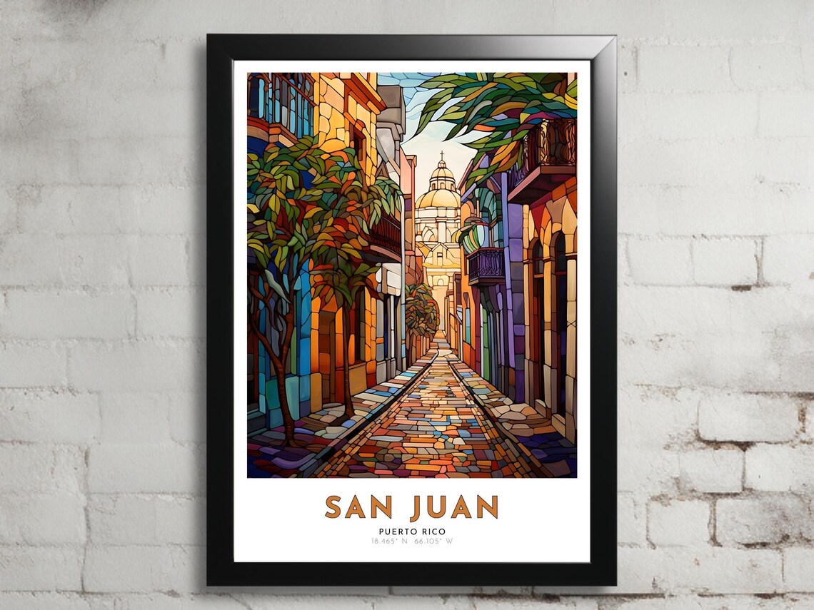 San Juan Puerto Rico Old San Juan Street Colorful Travel Poster