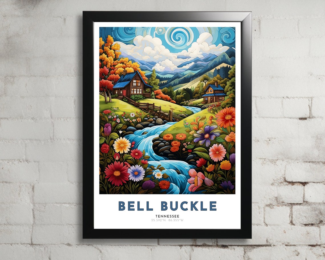 Bell Buckle Travel Poster Of Tennessee Art Nouveau Gift For Lovers Of Bell Buckle Tennessee Wall Art Decor Print Of Chattanooga Painting
