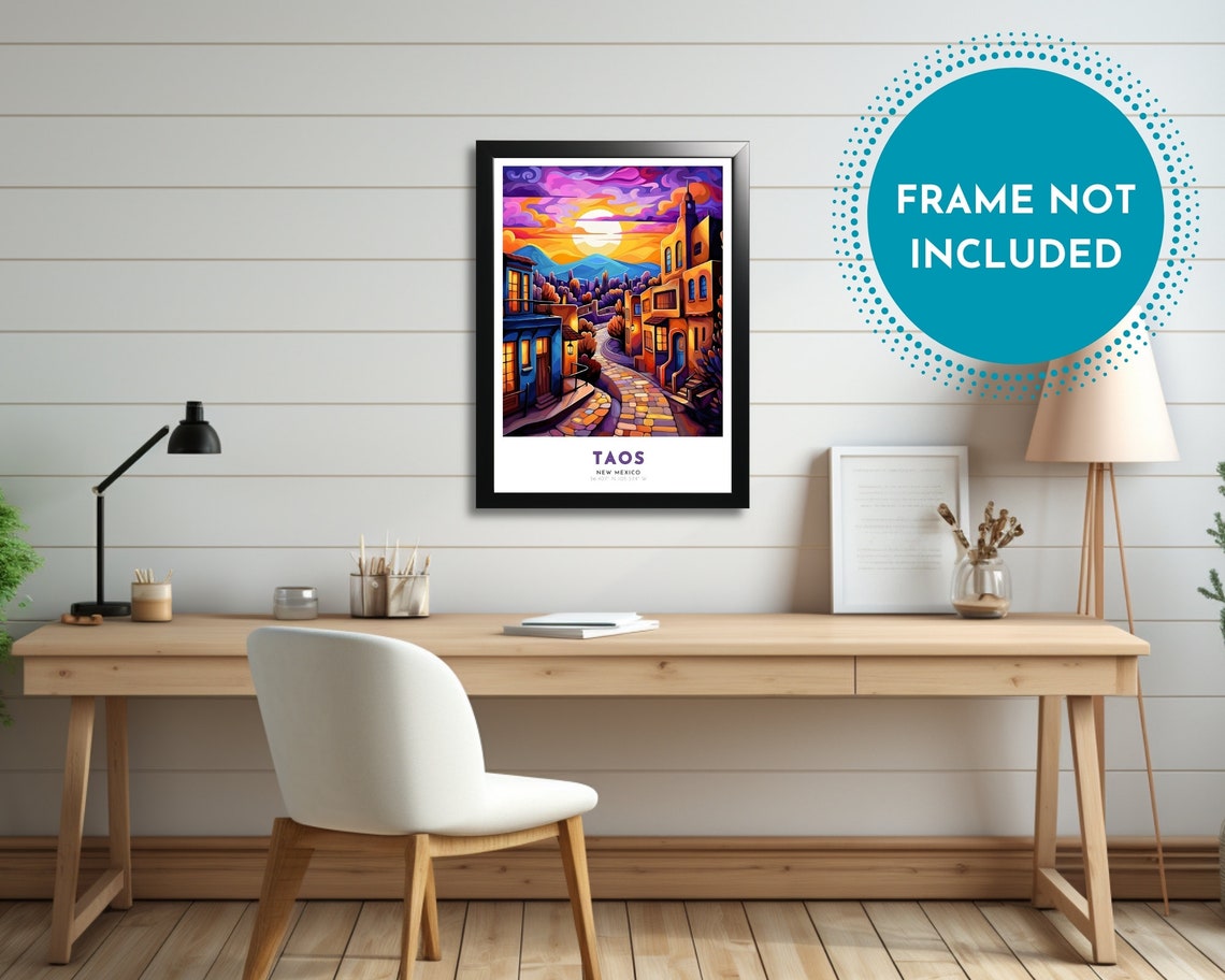 Taos New Mexico Adobe Street Sunset Desert Southwest Town Poster - Image 2