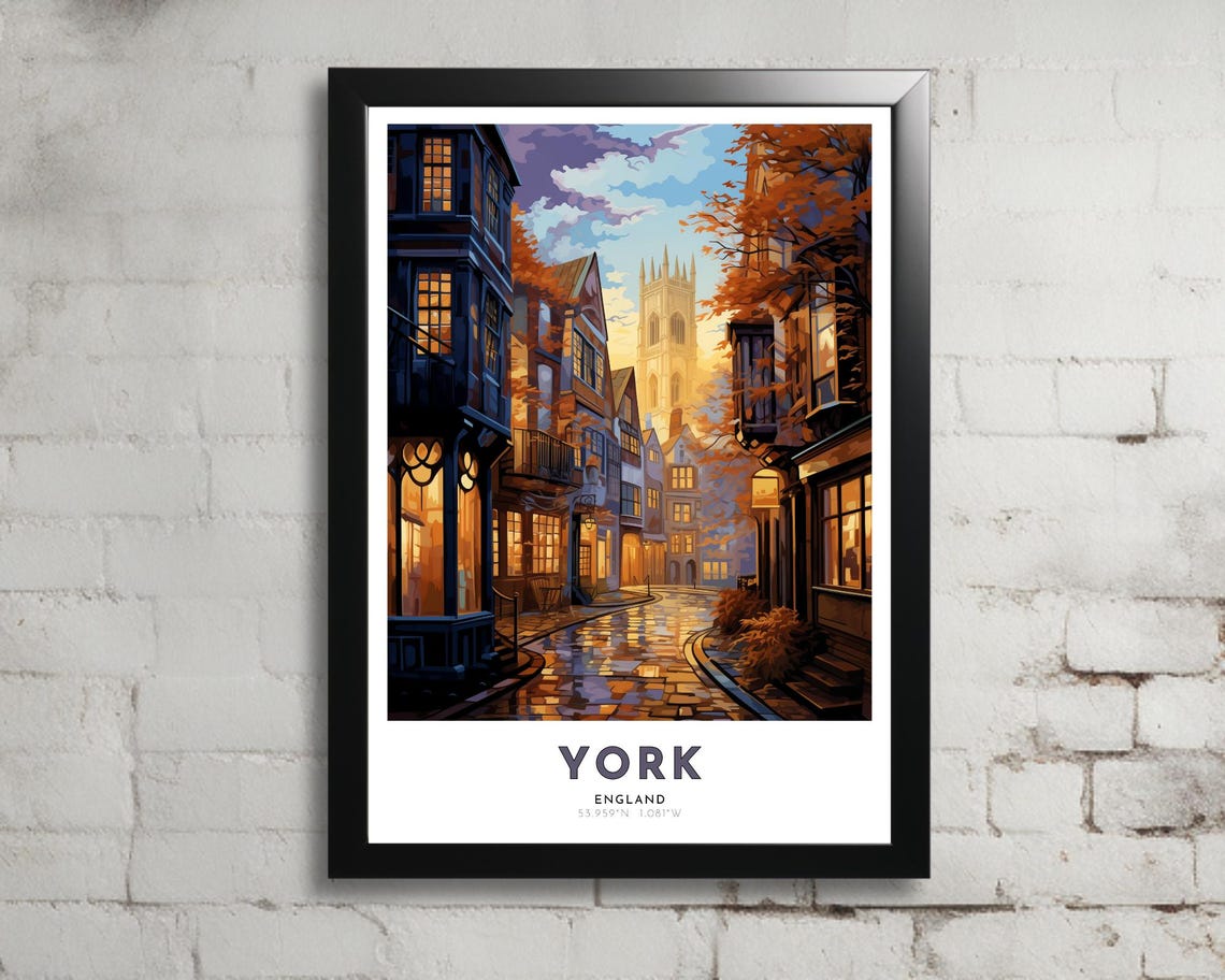 York Travel Poster Of Uk Art Nouveau Gift For Lover Of York Uk Wall Art Decor Of North Yorkshire Painting