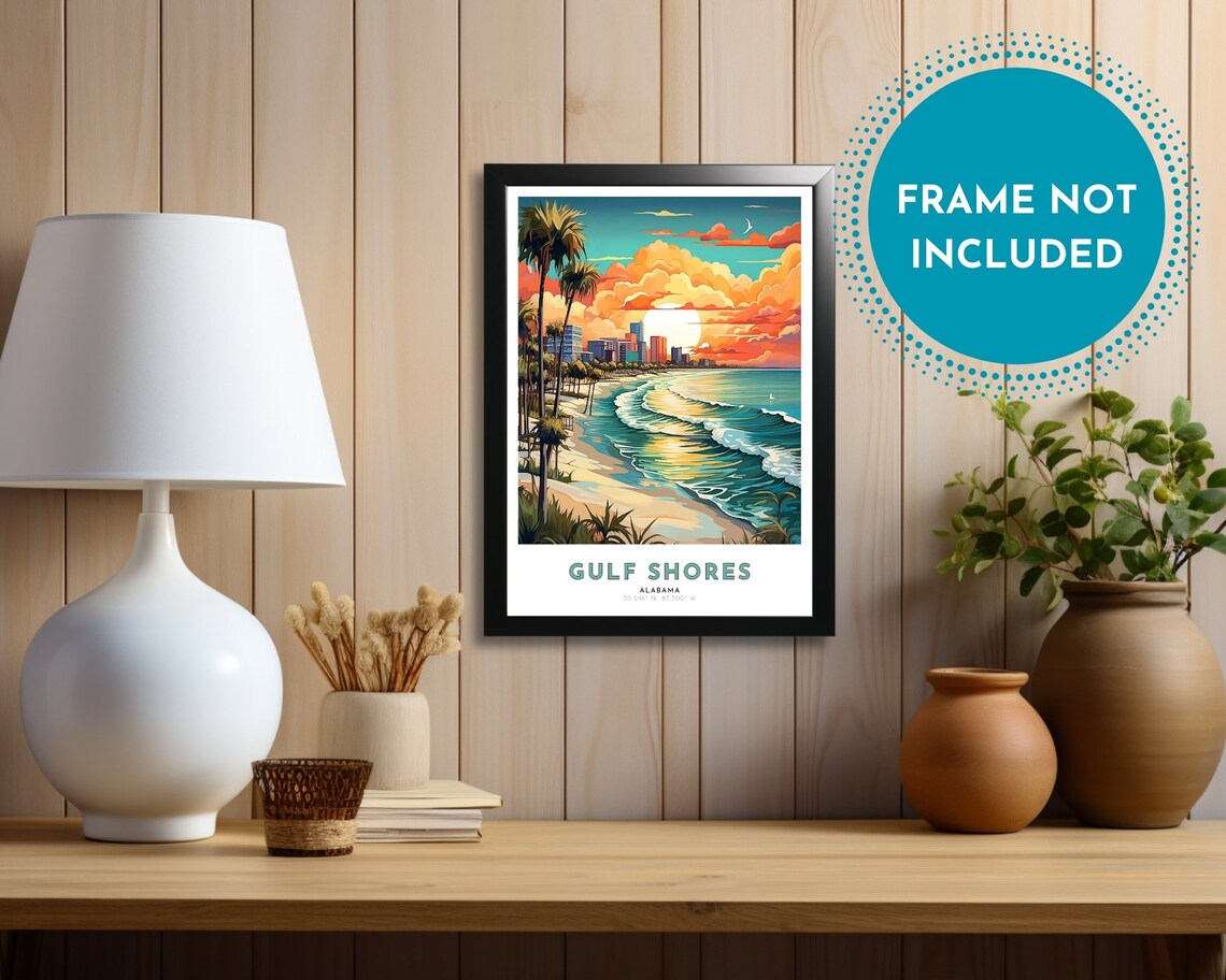 Gulf Shores Alabama Beach Sunset Palms Ocean Waves Travel Poster - Image 3