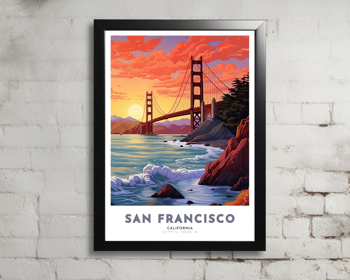 San Francisco Travel Poster Of California Art Nouveau Gift For Lovers Of California Wall Art Decor Of San Fran Painting
