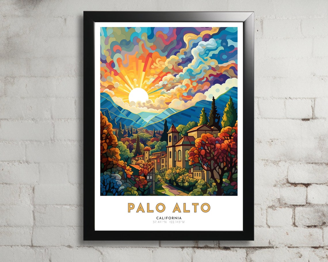Palo Alto California Art Nouveau Travel Poster Palo Alto Print Palo Alto Wall Art Palo Alto Painting Palo Alto Gift California Print