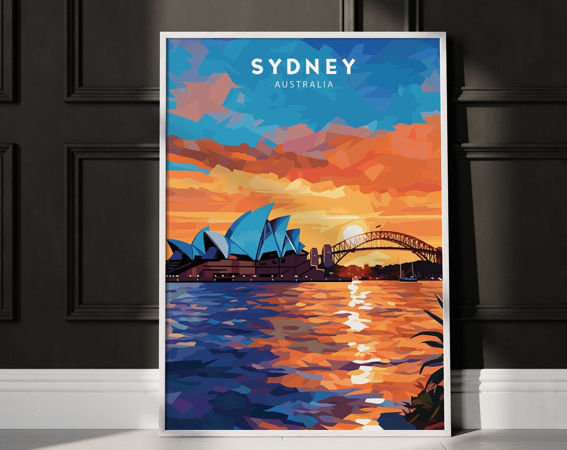 Sydney Australia Opera House Harbour Sunset Travel Art Poster