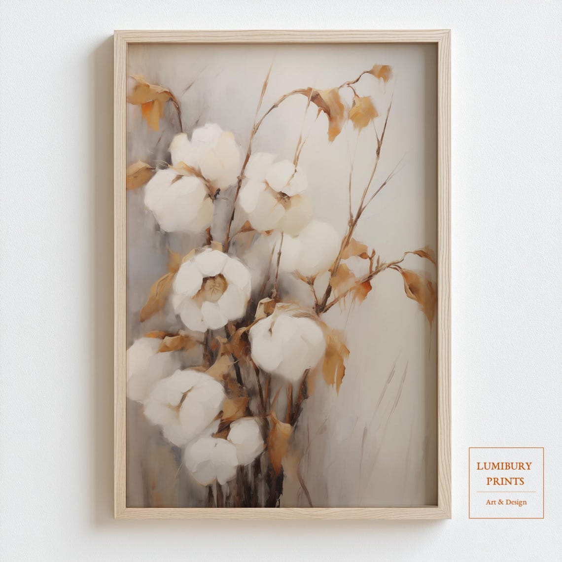 White Cotton Stems Soft Beige Botanical Healing Floral Art Poster
