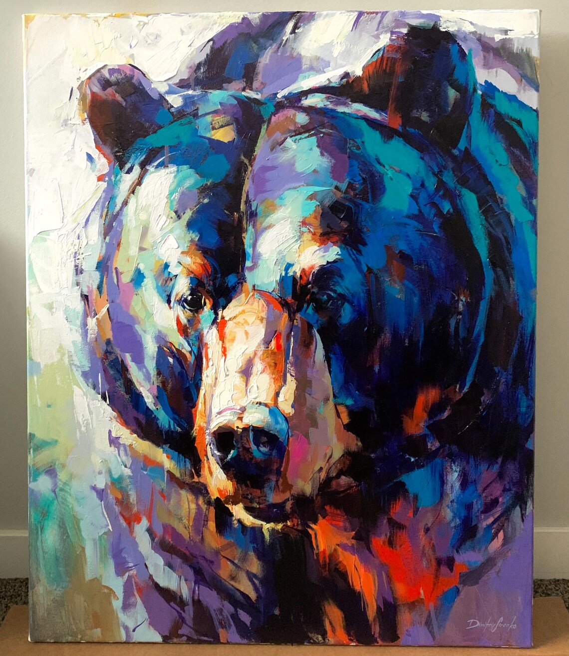 Black Bear Close Up Colorful Abstract Oil Painting Art Poster - Image 2
