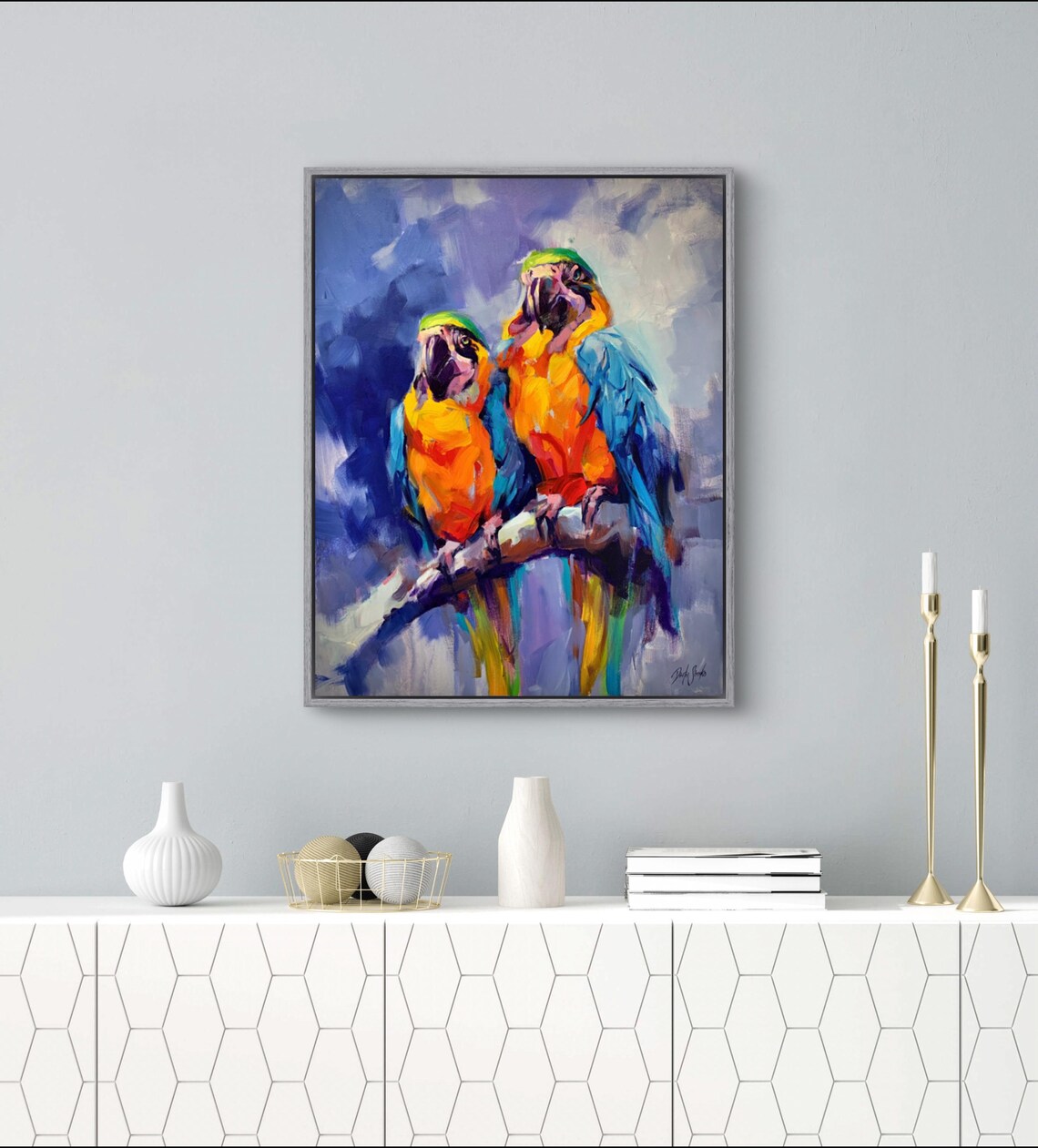 Pair Of Colorful Macaws Vibrant Bird Oil Painting Nature Poster - Image 3