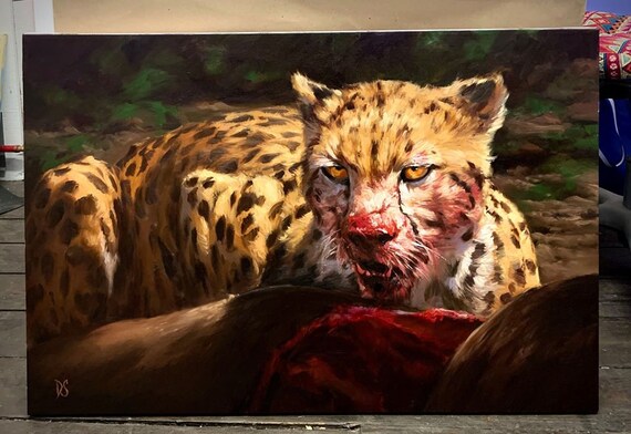 Realistic Cheetah Wildlife Oil Painting Big Cat Nature Poster