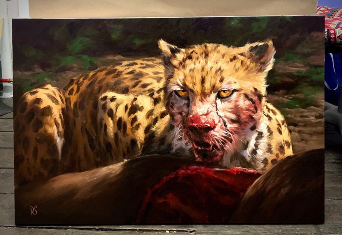 Realistic Cheetah Wildlife Oil Painting Big Cat Nature Poster
