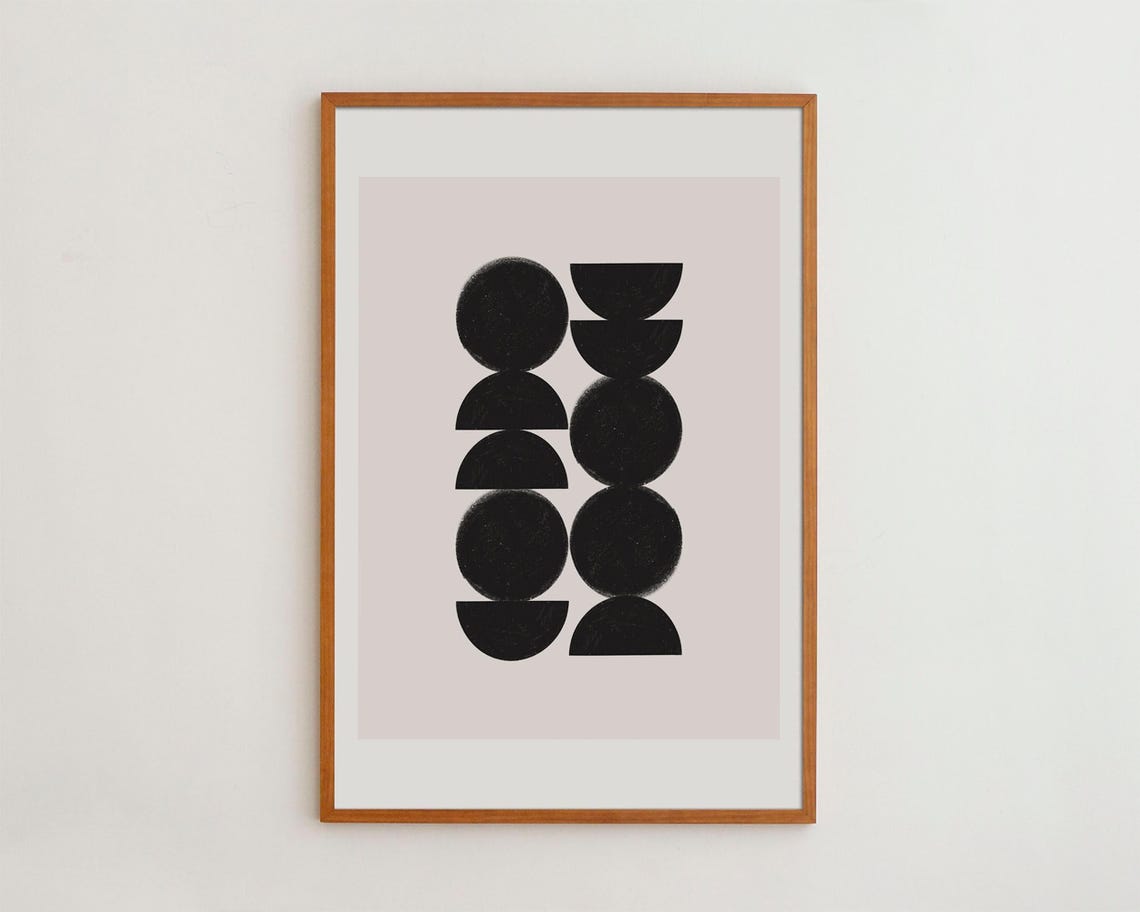 Black Beige Geometric Circles Wall Art Minimalist Modern Decor