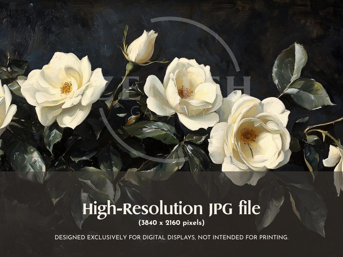 White Roses Dark Moody Vintage Floral Still Life Oil Painting Poster - Image 3