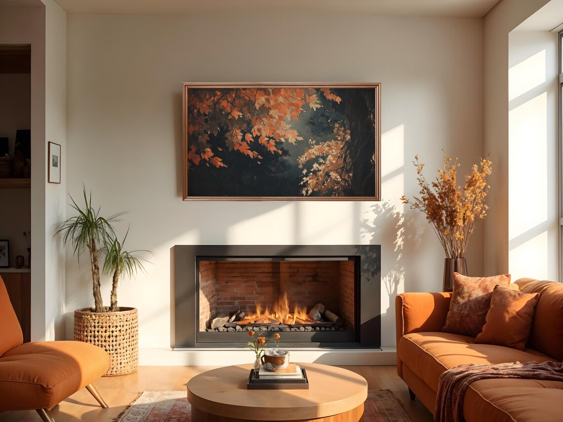 Autumn Frame Tv Art Fall Leaves Painting Moody Vintage Thanksgiving Decor - Image 2