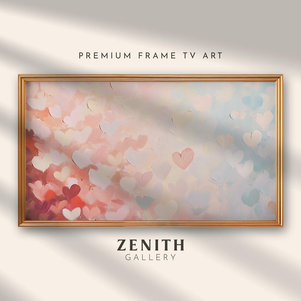 Abstract Pink Hearts Valentine Oil Painting Romantic Art Print