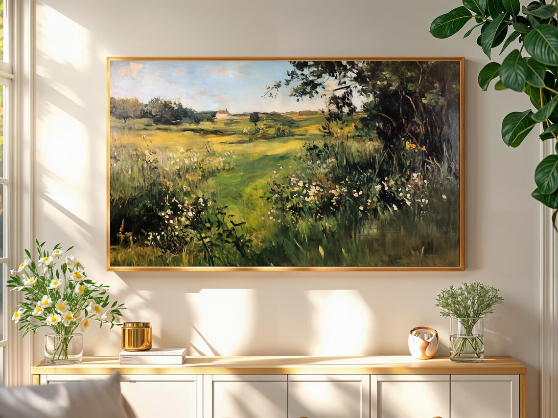 Spring Landscape Painting, Modern Vintage Nature Art - Image 2