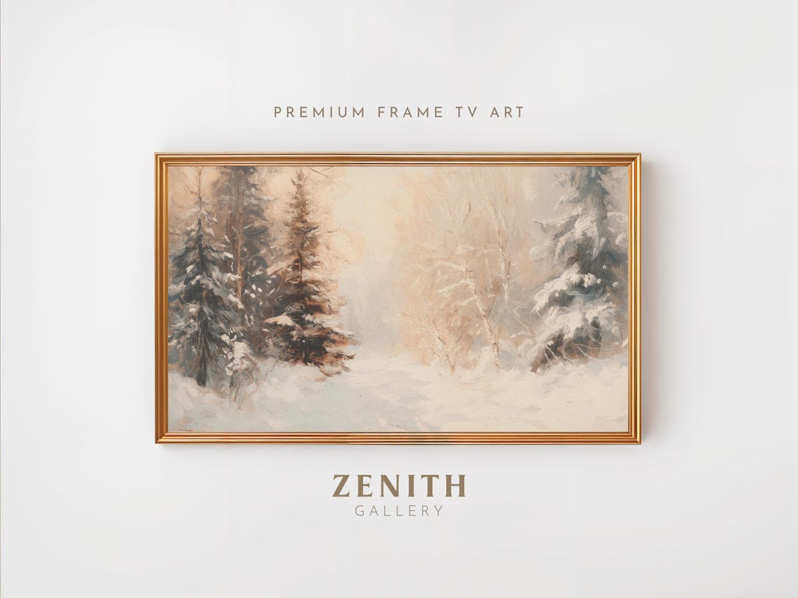 Snowy Winter Forest Misty Pine Trees Vintage Landscape Art Poster - Image 4