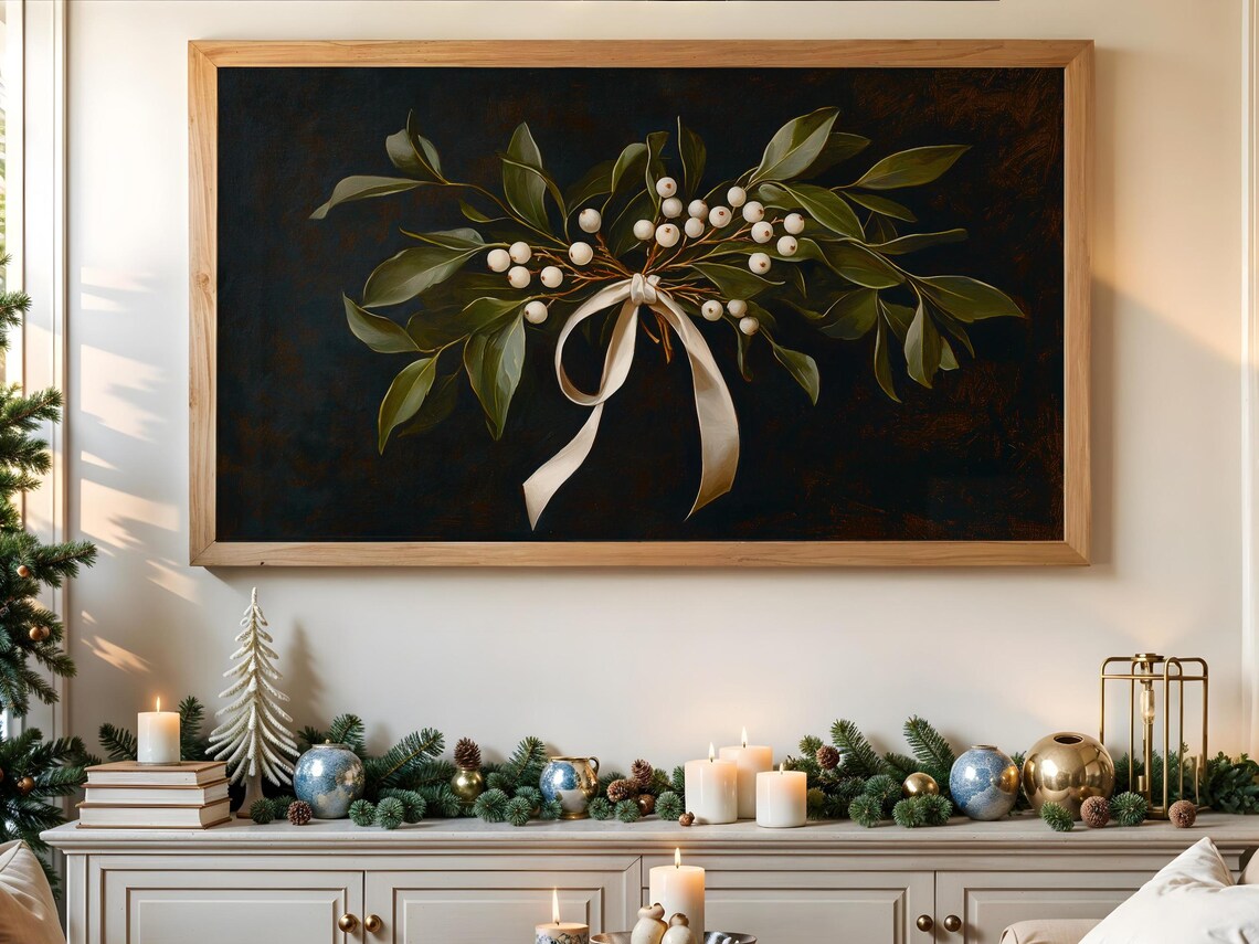 Christmas Botanical Mistletoe Holiday Winter Art Print - Image 3