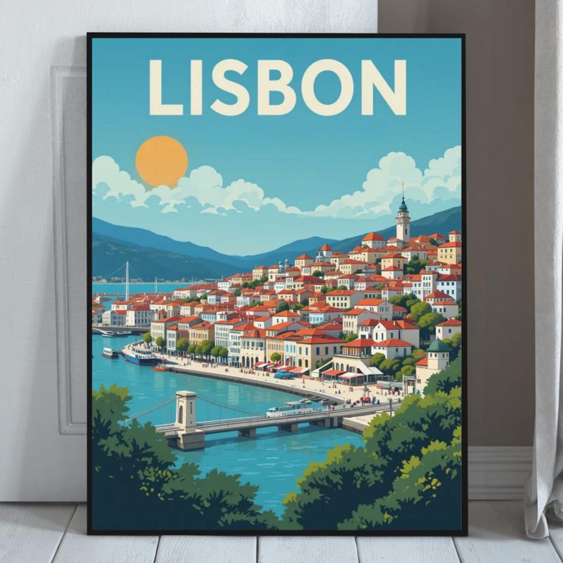 Lisbon Travel Poster Vacation City Destination Print European Capital Holiday Artwork Portugal Traveller Gift Lover Art Picture