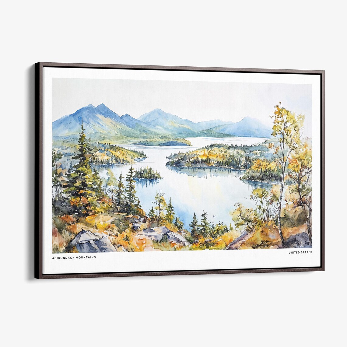 Adirondack Mountains Autumn Lake Watercolor Landscape Poster