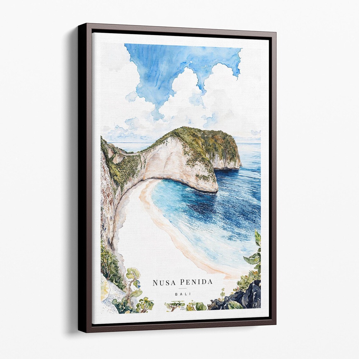 Nusa Penida Bali White Cliff Beach Cove Watercolor Travel Poster