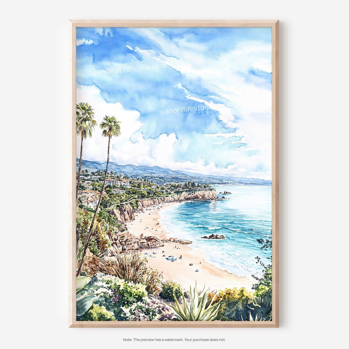 Laguna Beach Coastal Landscape Watercolor Art Print