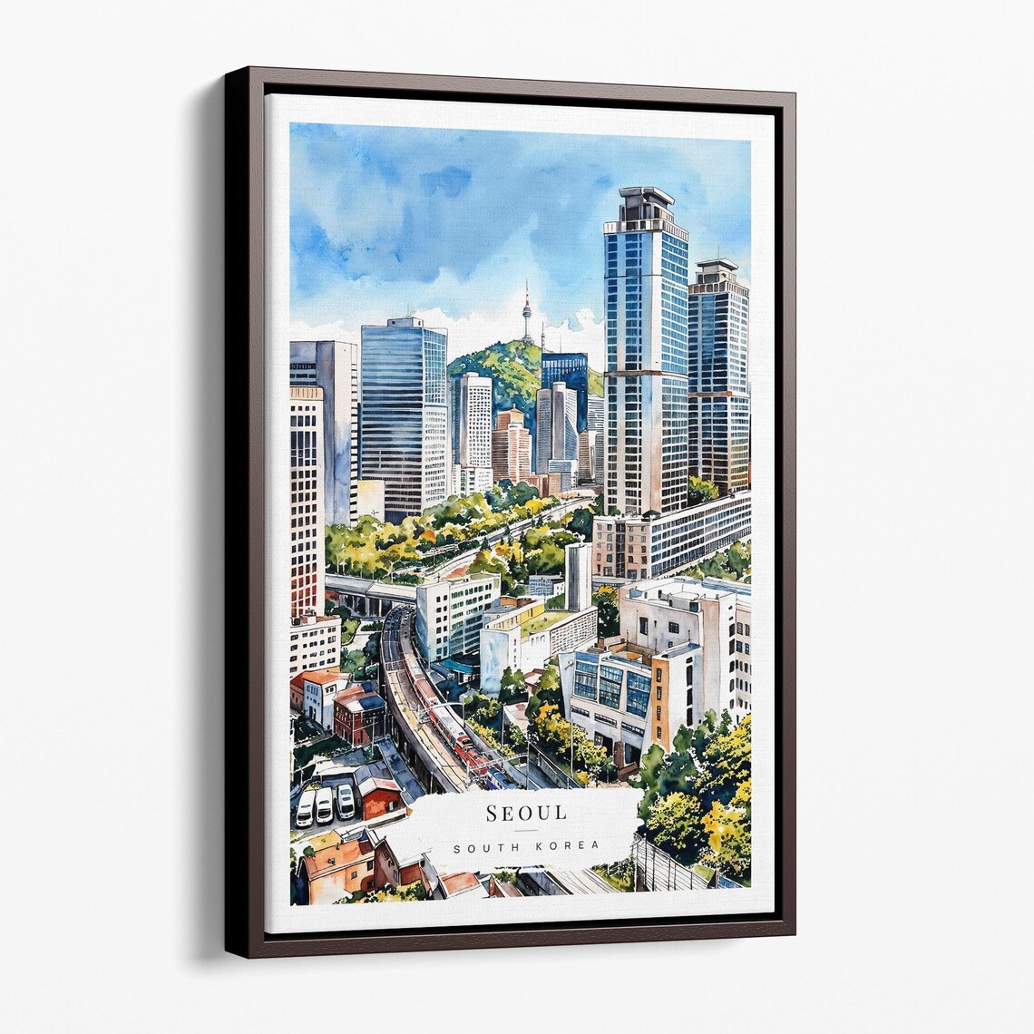 Seoul Skyline Watercolor Canvas Art Print Cityscape Wall Decor