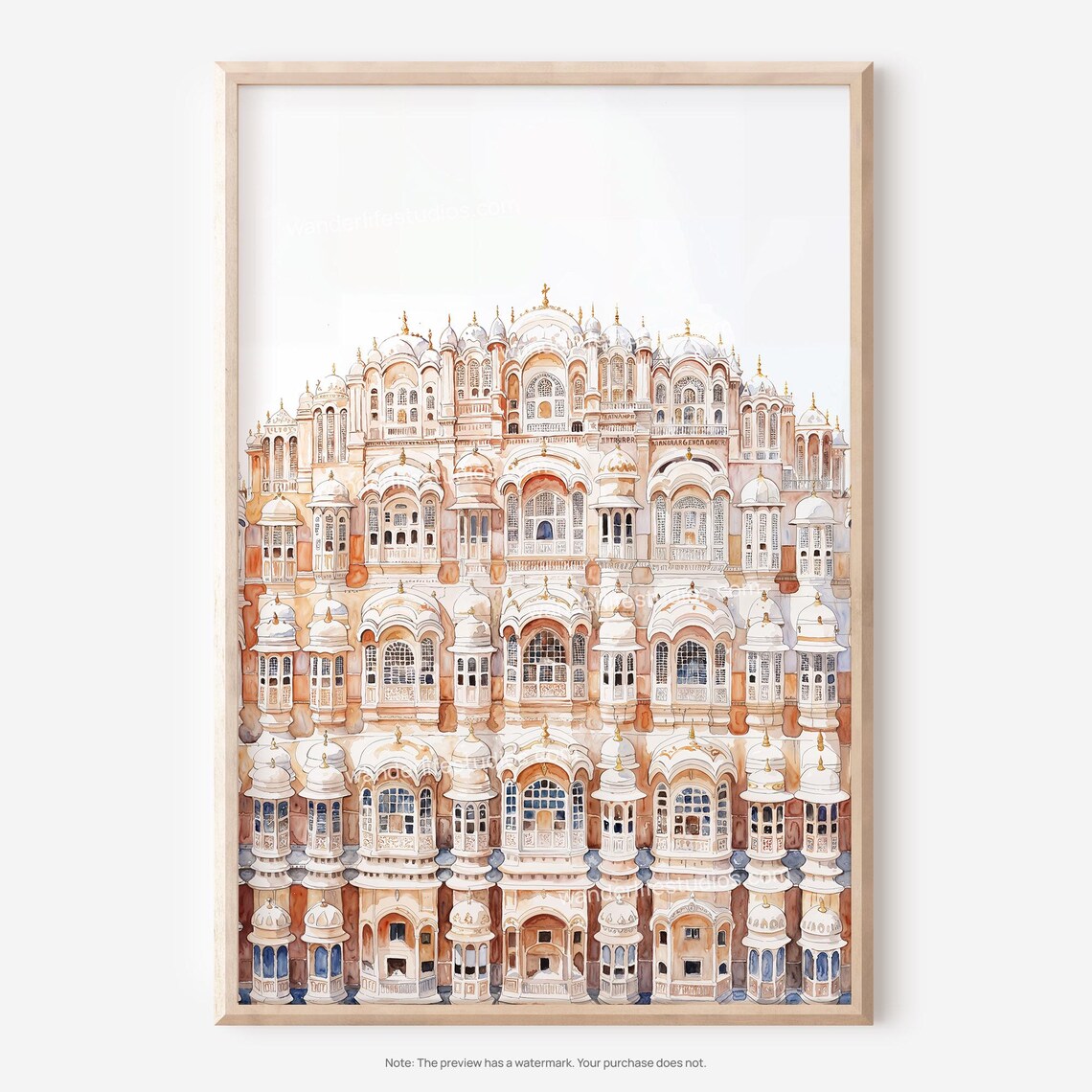 Hawa Mahal Jaipur Palace of Winds India Watercolor Art Poster