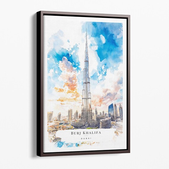 Burj Khalifa Watercolor Canvas Art Print Dubai Skyline Wall Decor