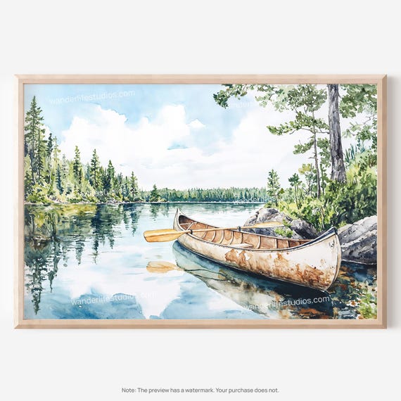 Boundary Waters Wall Art Canoe Scene Watercolor Print As