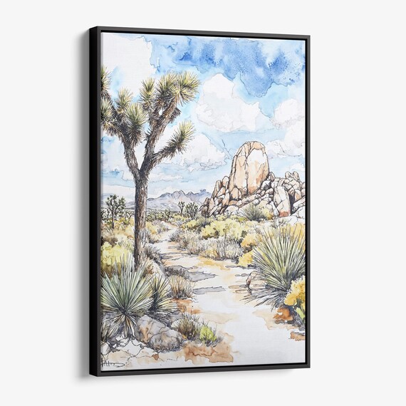 Joshua Tree National Park Watercolor Desert Path Rocks Poster Artwork
