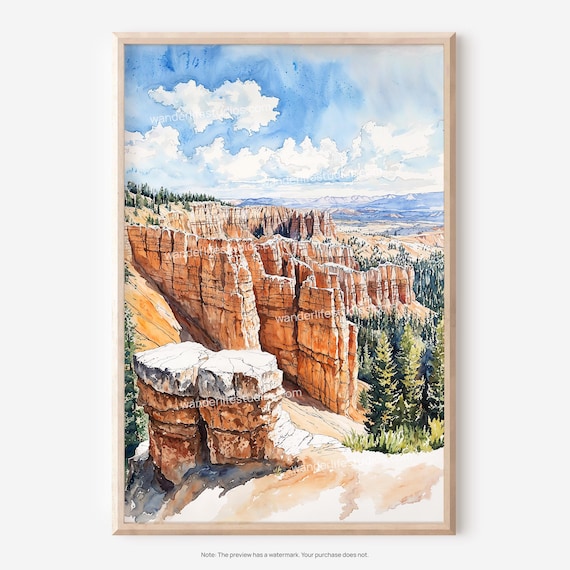 Bryce Canyon Utah Hoodoos Amphitheater Watercolor National Park Poster