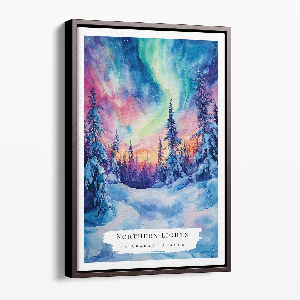 Northern Lights Fairbanks Alaska Watercolor Aurora Winter Wall Poster