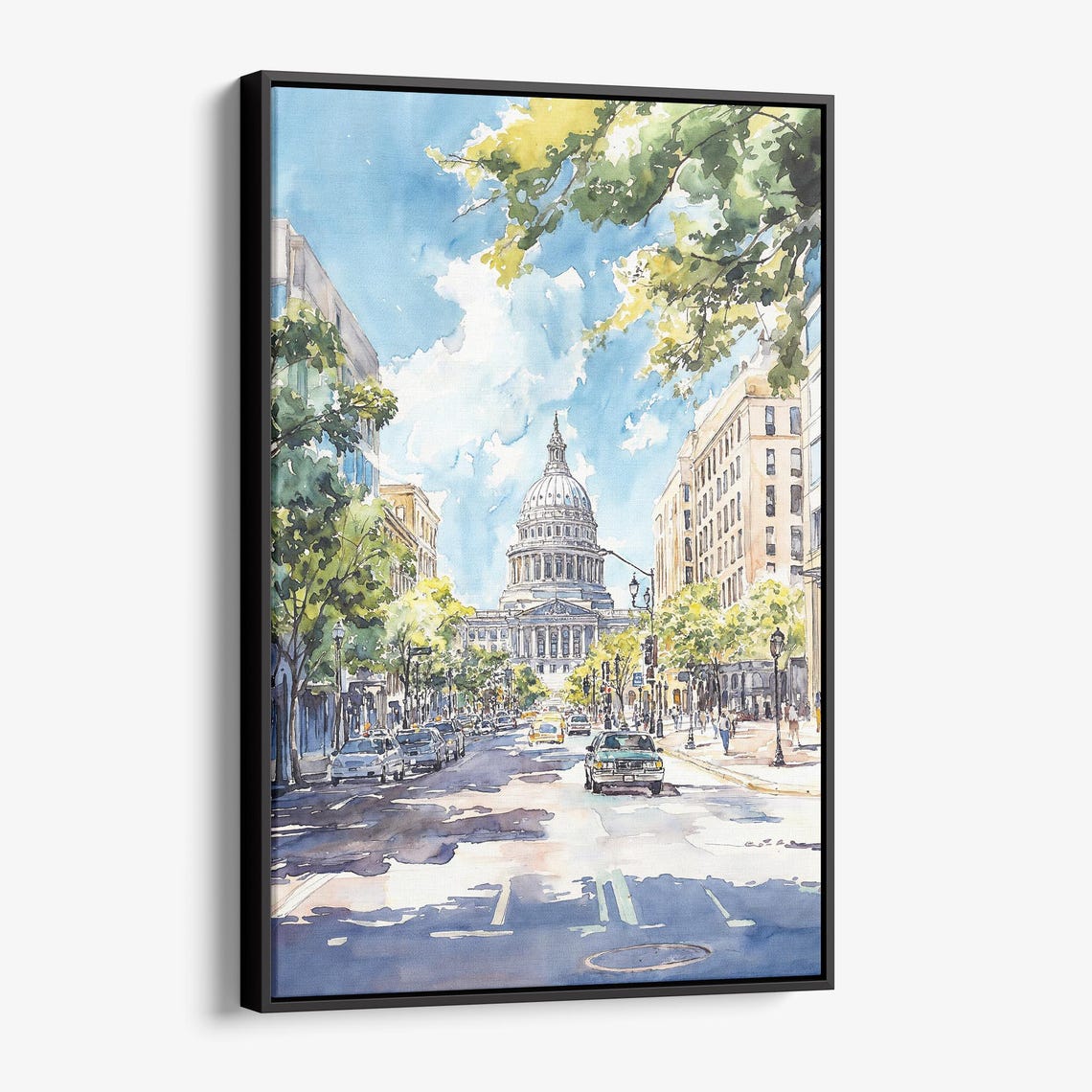 Madison Wisconsin State Capitol Canvas Print Watercolor Cityscape Wall Art