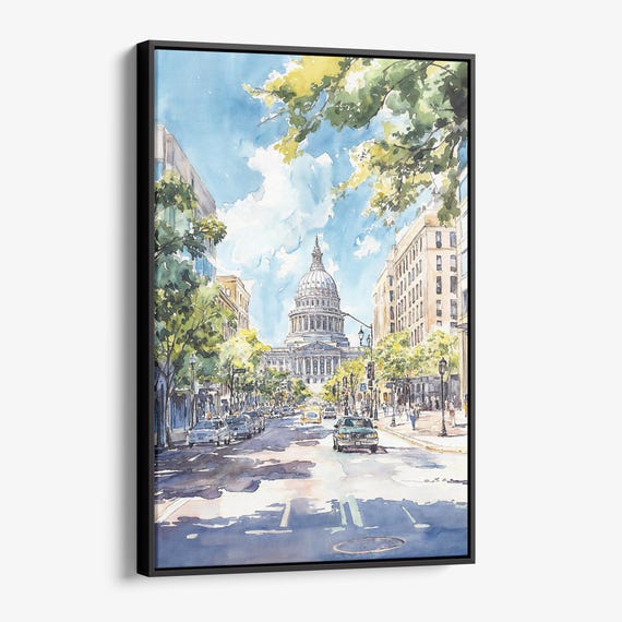 Madison Wisconsin State Capitol Canvas Print Watercolor Cityscape Wall Art