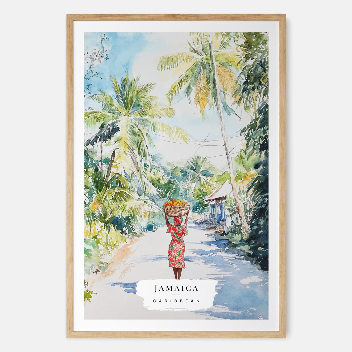 Jamaica Watercolor Art Print, Jamaican Woman Carrying Fruit