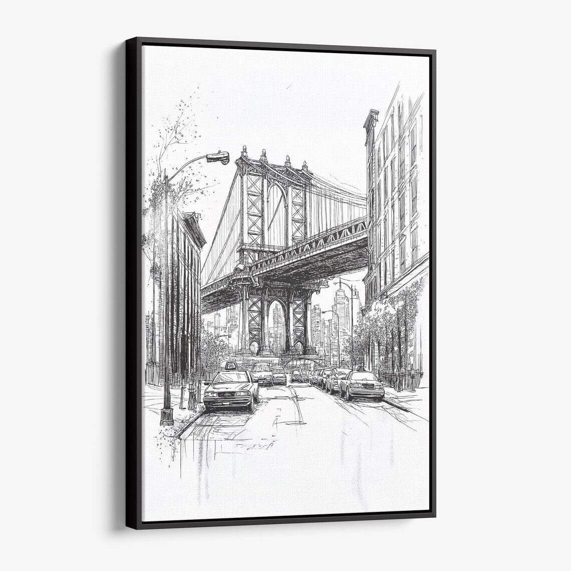 Manhattan Bridge Pencil Sketch DUMBO Street Brooklyn NYC Drawing Poster