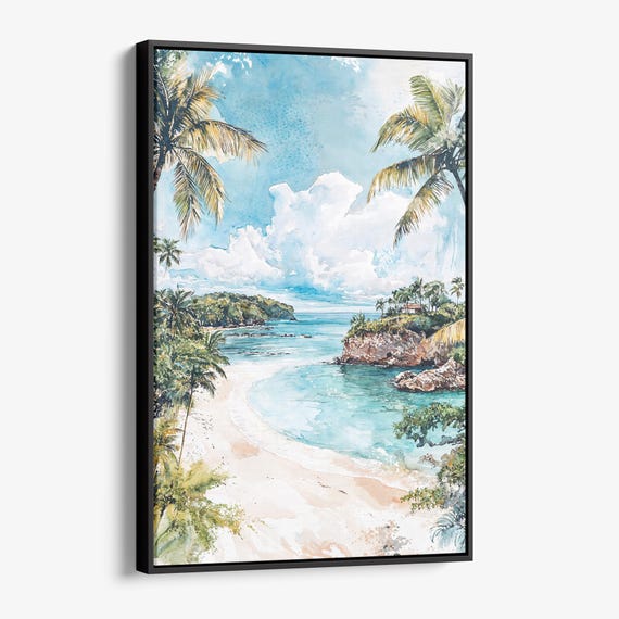 Costa Rica Playa Dominical Canvas Print Watercolor Coastal Artwork