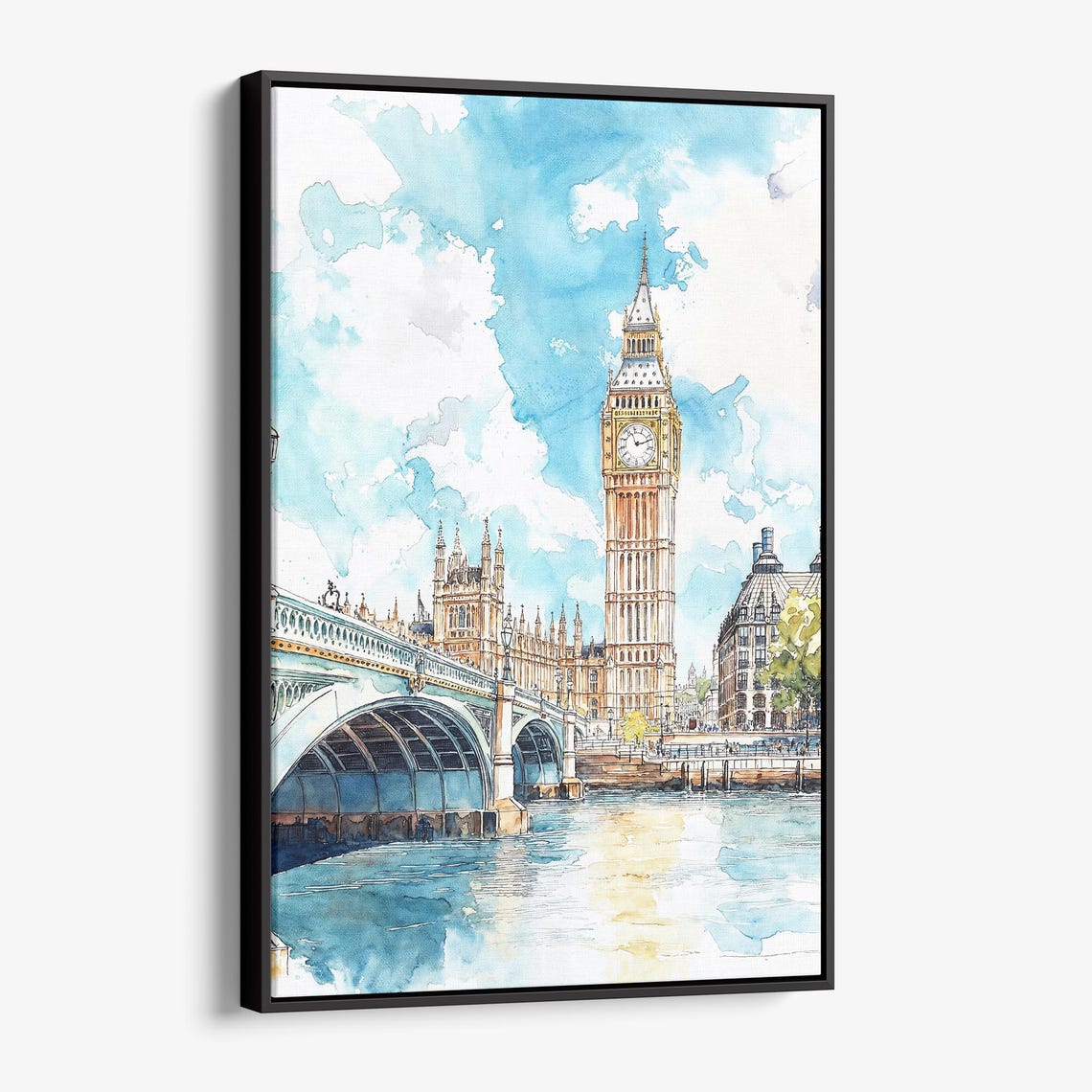 London Big Ben Canvas Print Watercolor Cityscape Wall Art