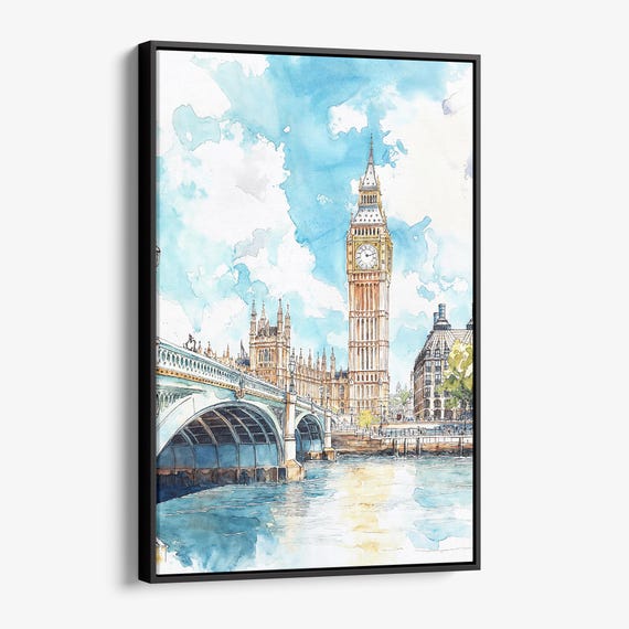 London Big Ben Canvas Print Watercolor Cityscape Wall Art