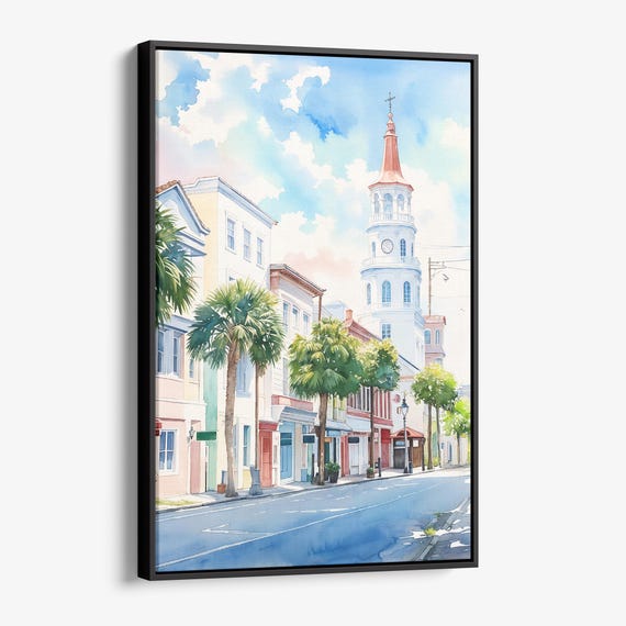 Charleston Sc Canvas Print Watercolor Cityscape Art For Home Decor