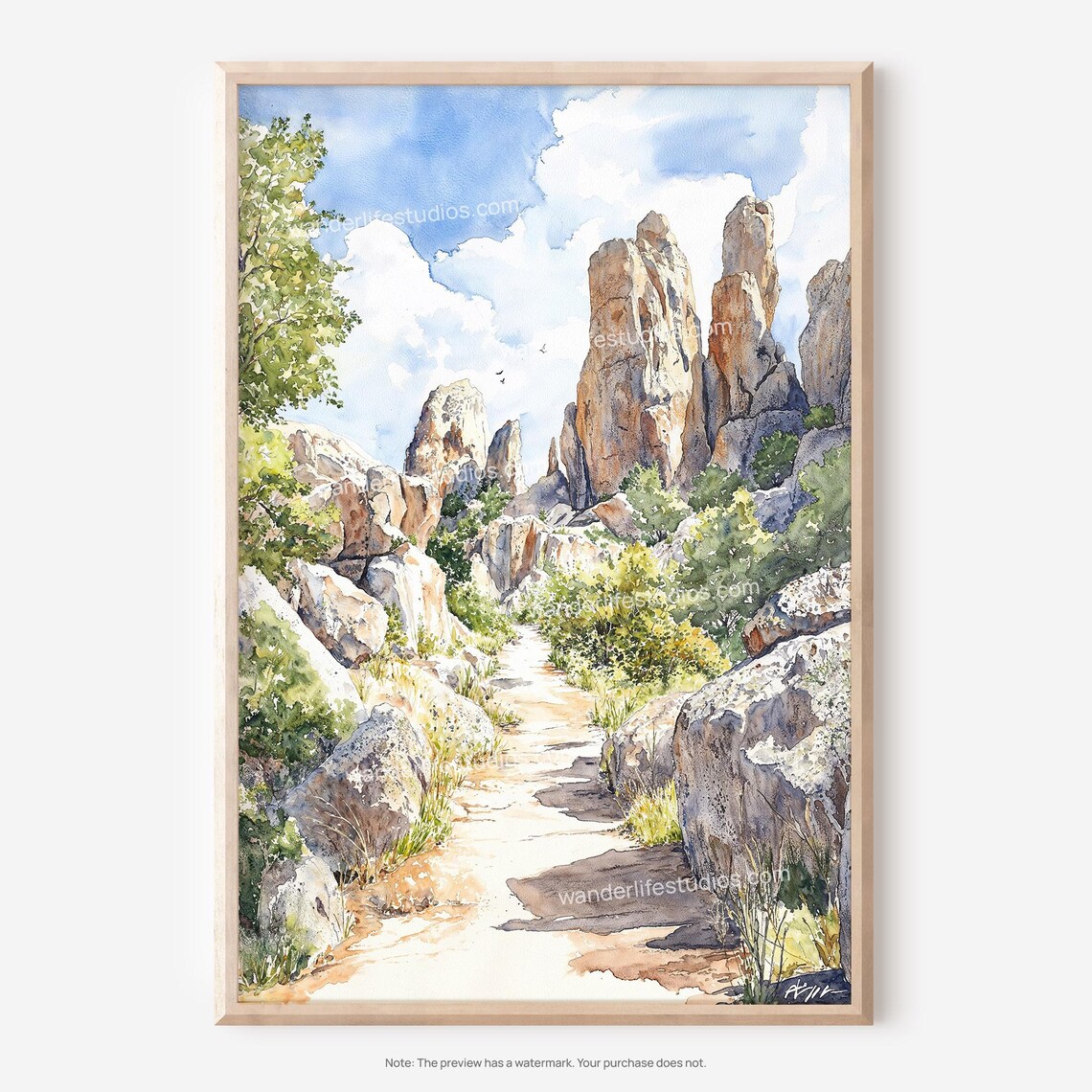 Pinnacles National Park Rock Spires Hiking Trail Watercolor Poster