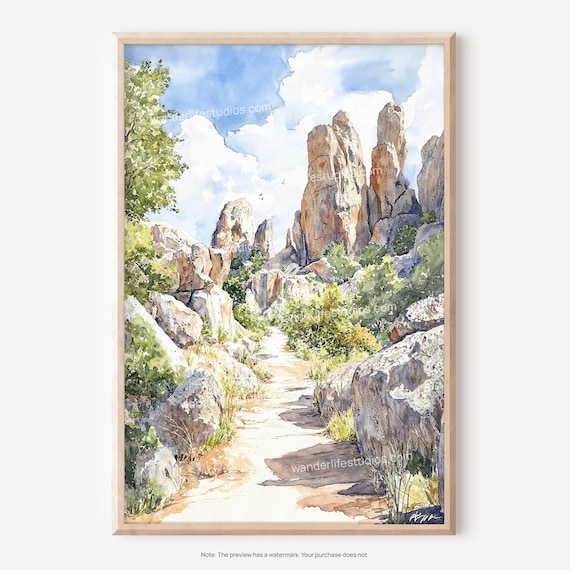 Pinnacles National Park Rock Spires Hiking Trail Watercolor Poster