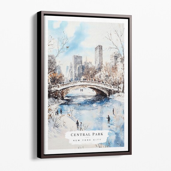 Central Park New York City Winter Snow Watercolor Travel Poster