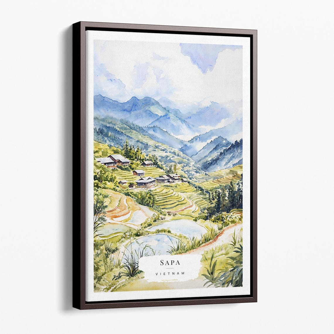 Sapa Vietnam Terraced Rice Fields Watercolor Mountain Travel Poster