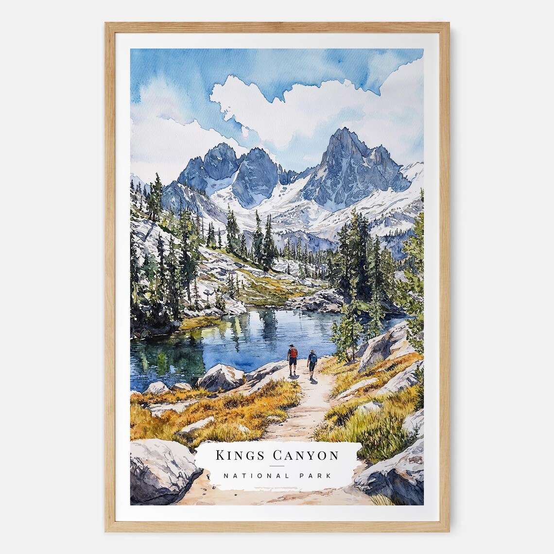 Kings Canyon National Park Sierra Hikers Alpine Lake Watercolor Poster